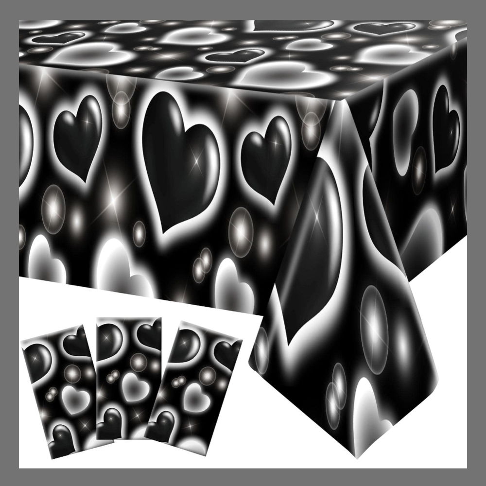 Tudomro 3 Pack Disposable Tablecloth Black and White Heart Designs Valentine New